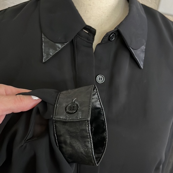 Forever 21 black sheer button down HiLo top - Picture 5 of 17